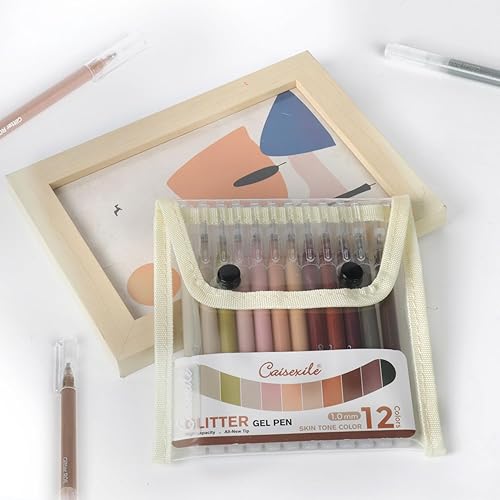 Miniatura 7 de Juego de 12 bolígrafos de gel con purpurina en tono de piel, punta fina de 0.039 pulgadas para papel negro y papel blanco, bolígrafos de gran