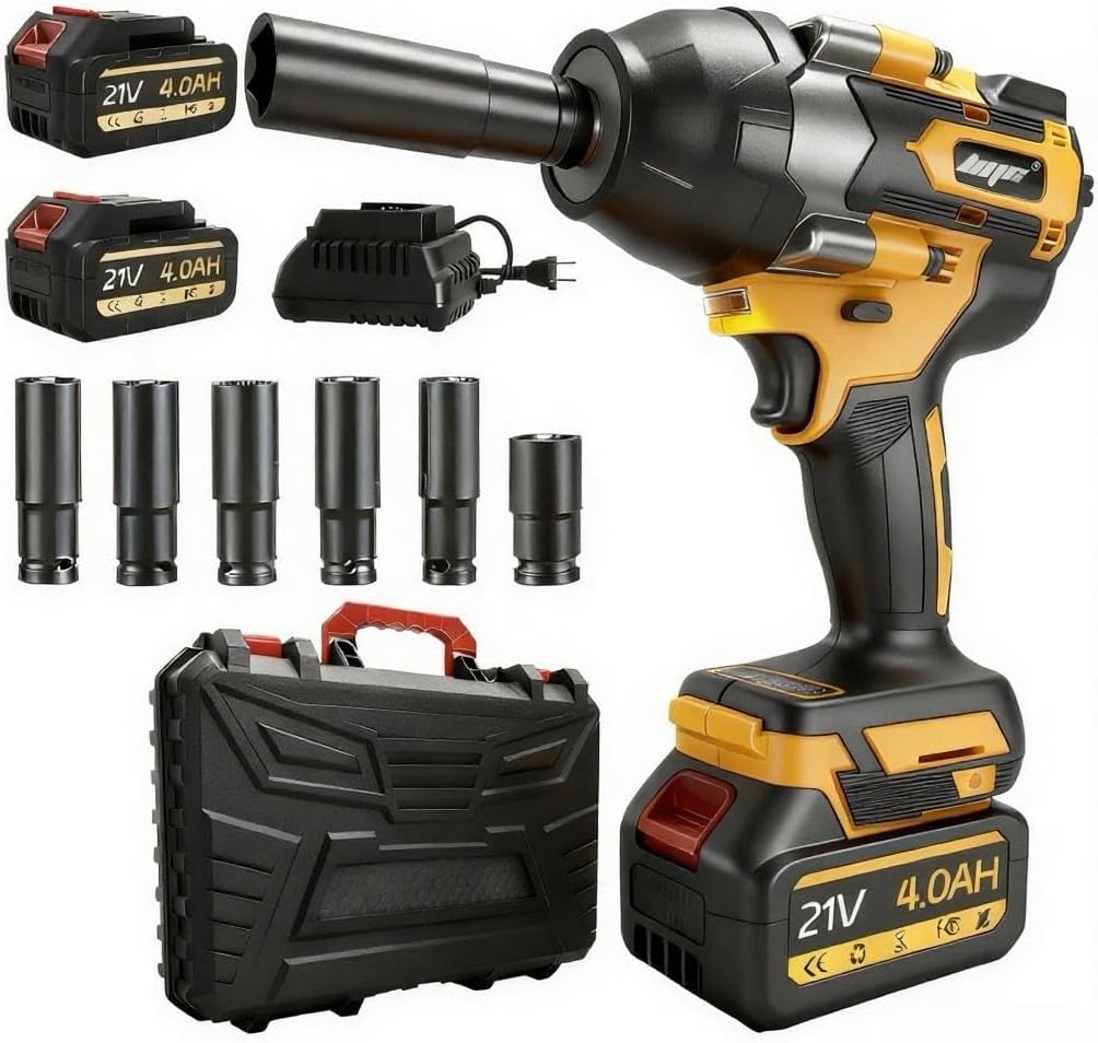 RAYLEEY Cordless 1/2" Impact Wrench 1000Nm Brushless 3300RPM High Torque w/ 2x4.0Ah Batteries & Sockets