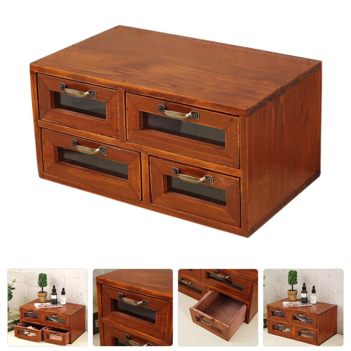 CALLARON Organizer da Scrivania in Legno Quattro Cassetti, Contenitore Multifunzione per Ufficio, Casa e Studio, Porta Cosmetici e Cancelleria Rustico