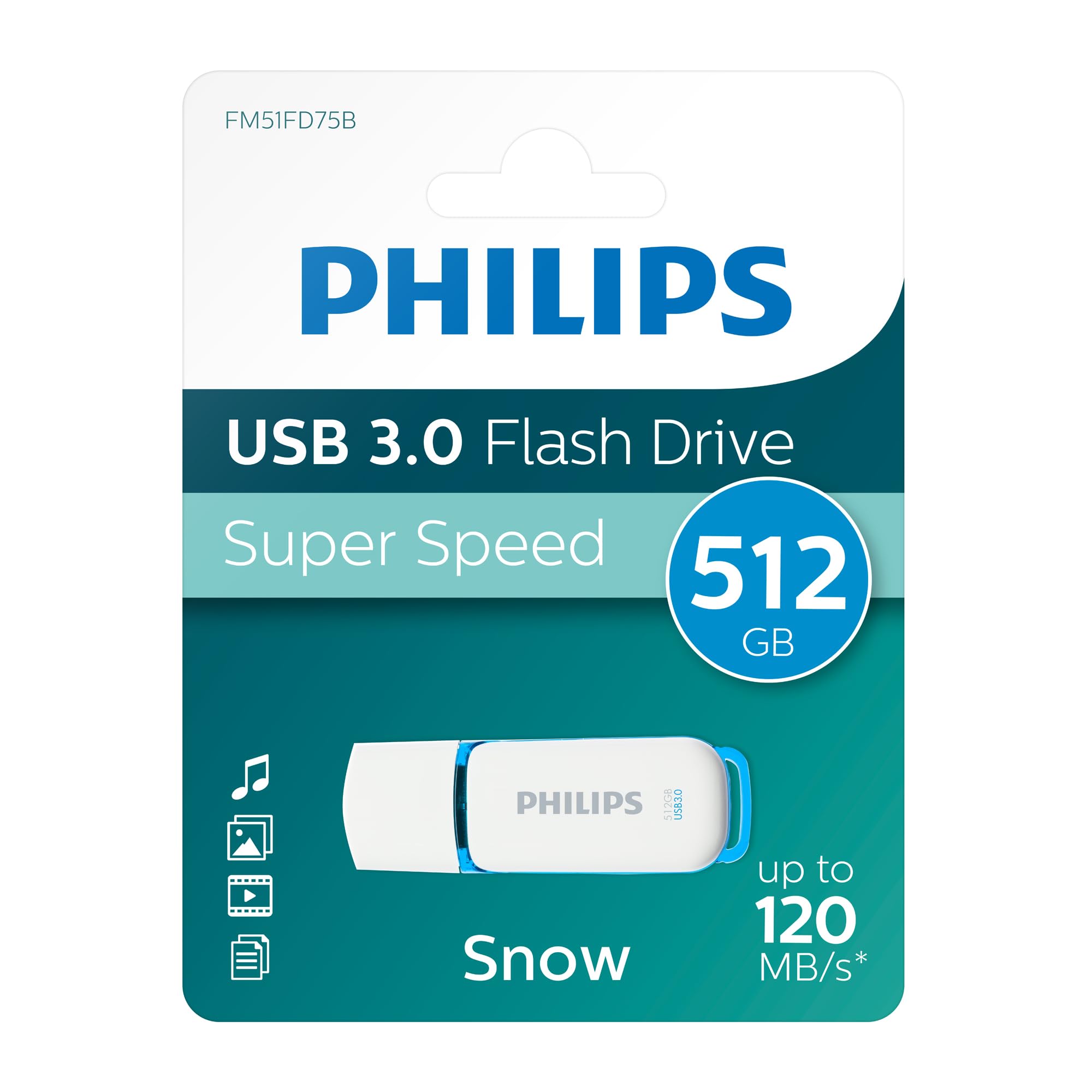 Philips Snow Édition Super Speed clé USB 3.0 512 Go pour PC, Ordinateur Portable, Stockage de données informatiques, Vitesse de Lecture jusqu'à 120 Mo/s