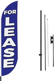 For Lease Sign feather flag Pole kit for Outdoor by Mavis Printing | 15 FEET Long Polyester Outdoor Banner Flag for Easy Hang | HD Print Swooper Flags to Advertise Real Estate Business