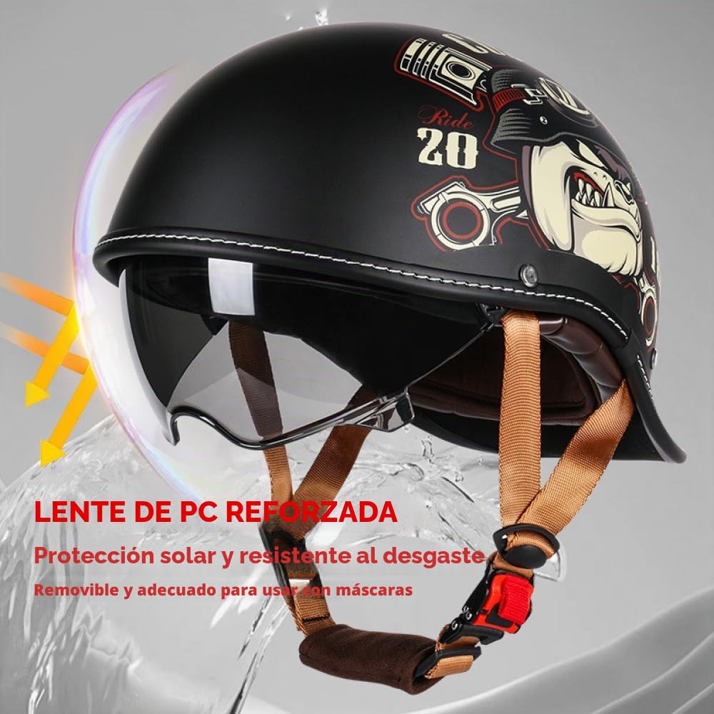 Casco Moto Abierto Retro – Casco Jet Clásico con Gafas Vintage, Homologado ECE 22.06, Ligero para Scooter, Motos Custom y Cafe Racer