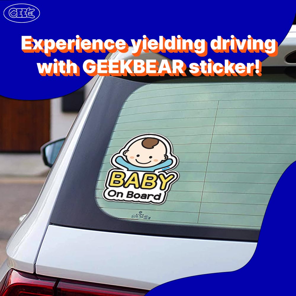 GEEKBEAR Baby on Board Car Sticker - Cartoon Design, Reflective, Weather-Resistant (Basic Boy + Basic Boy) - Image 2