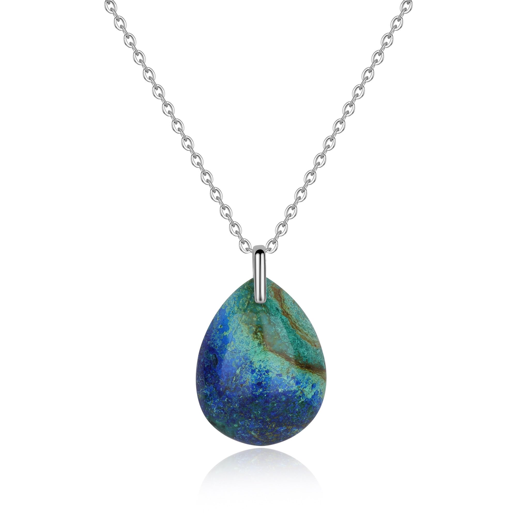 COAI Collana da Donna Catenina Argento 925 con Ciondolo in Crisocolla, Collana Pietre Naturali Donna