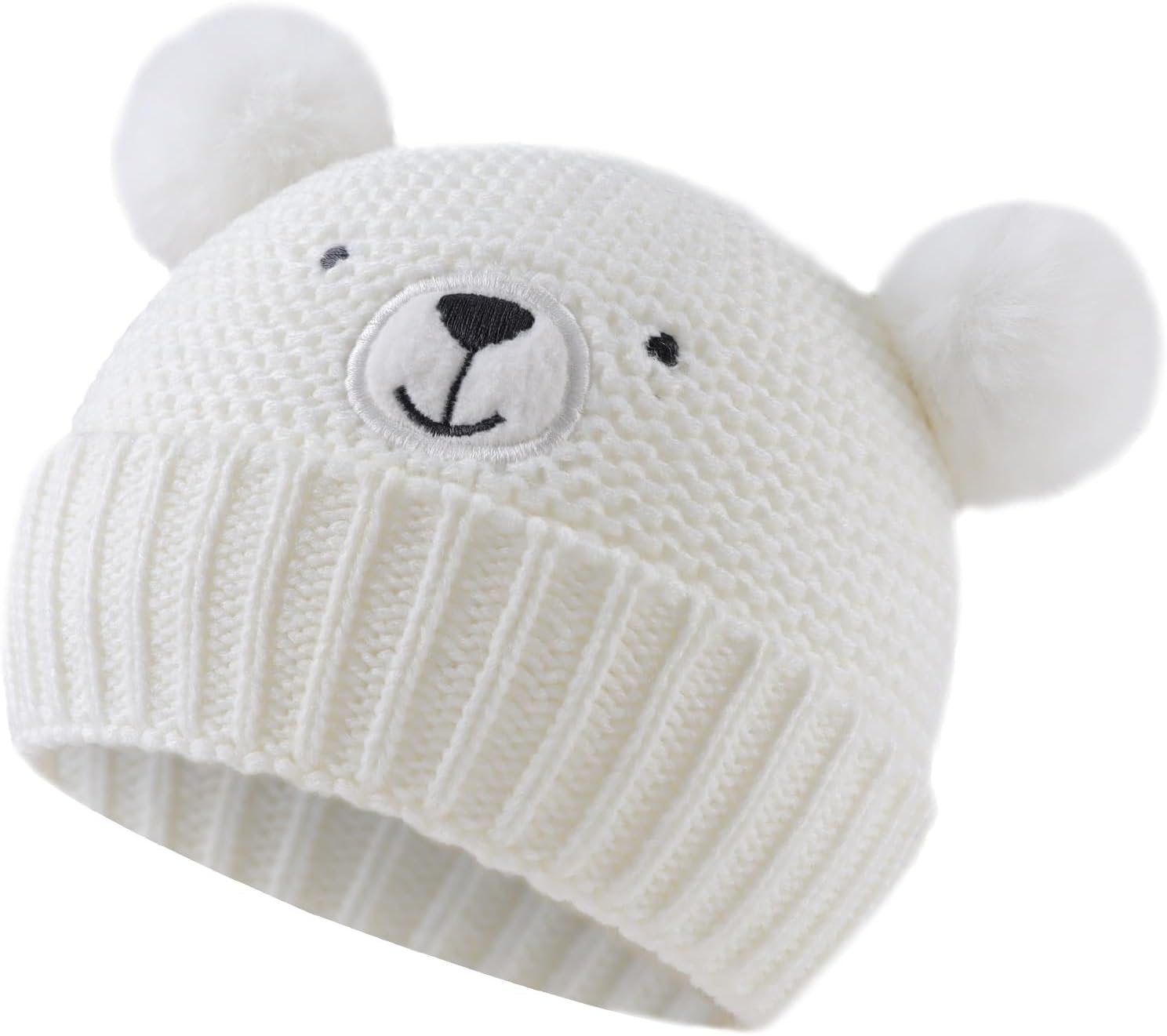 JANGANNSA Cute Bear Baby Beanie Pompom Baby Boys Hat Infant Toddler Winter Knitted Beanies for Girls - Image 2