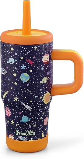 Primalite 450ML KIDS Stainless Steel Insulated Tumbler with Handle & Silicone Straw Lid | Double-Wall Vacuum, Silicone Bas...