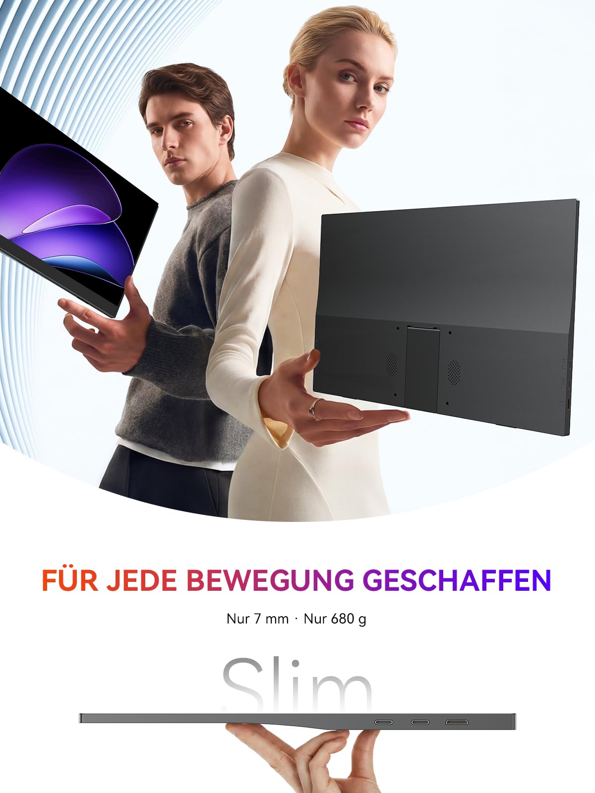UPERFECT Tragbarer Monitor 15.6" 125% sRGB Portabler Monitor mit Klappbarer Ständer, 2000:1 Kontrast HDR EyeCare FHD Matte Ultra-Dünner Zweitbildschirm für Laptop/PC/Smartphone/Spielkonsolen