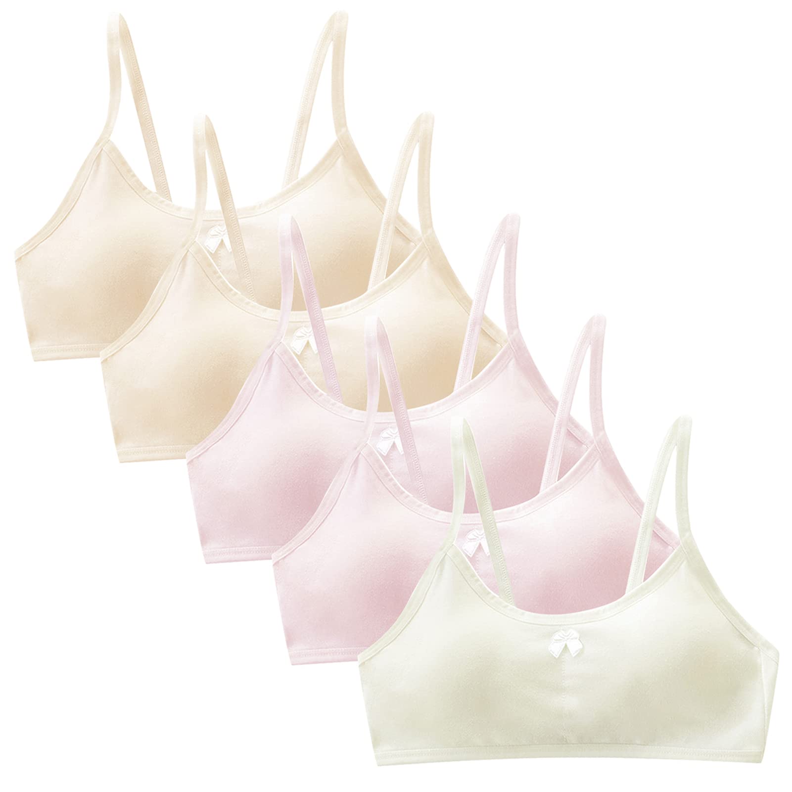 Happy Cherry5 Packs Girls Back to School Crop Bra with Removable Pads Teen Cotton Wireless Bralette Adolescents Breathable Training Bra Tops Kids Multicolor Seamless Underwear for Age 12-16