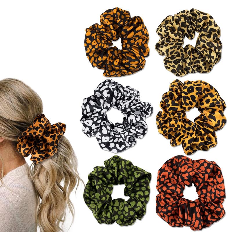 6 pcs Big Scrunchies Animal Print Large Soft Leopard Scrunchy Hair Ties Elastic Bands Ponytail Holder Hair Accessories for Women and Girls Decoration Bun As a Gifts.-image-6