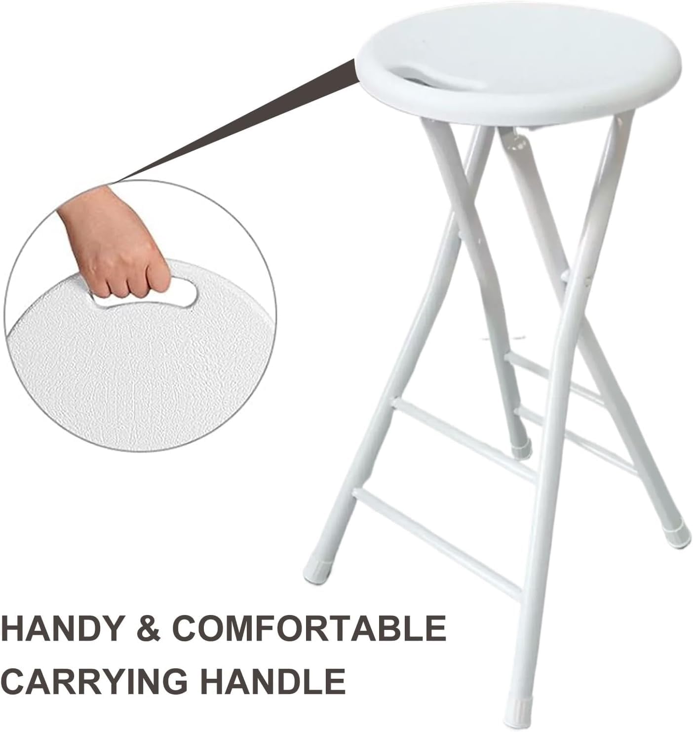 Portable Folding Bar Stool with Steel Frame Legs for Adults White 24 Inch Foldable Kitchen High(White,70cm/28inch)