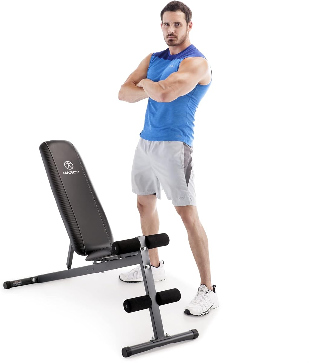 Marcy Exercise Utility Bench for Upright, Incline, Decline, and Flat Exercise SB-261W , Black , 42.00 x 19.00 x 51.00 inches
