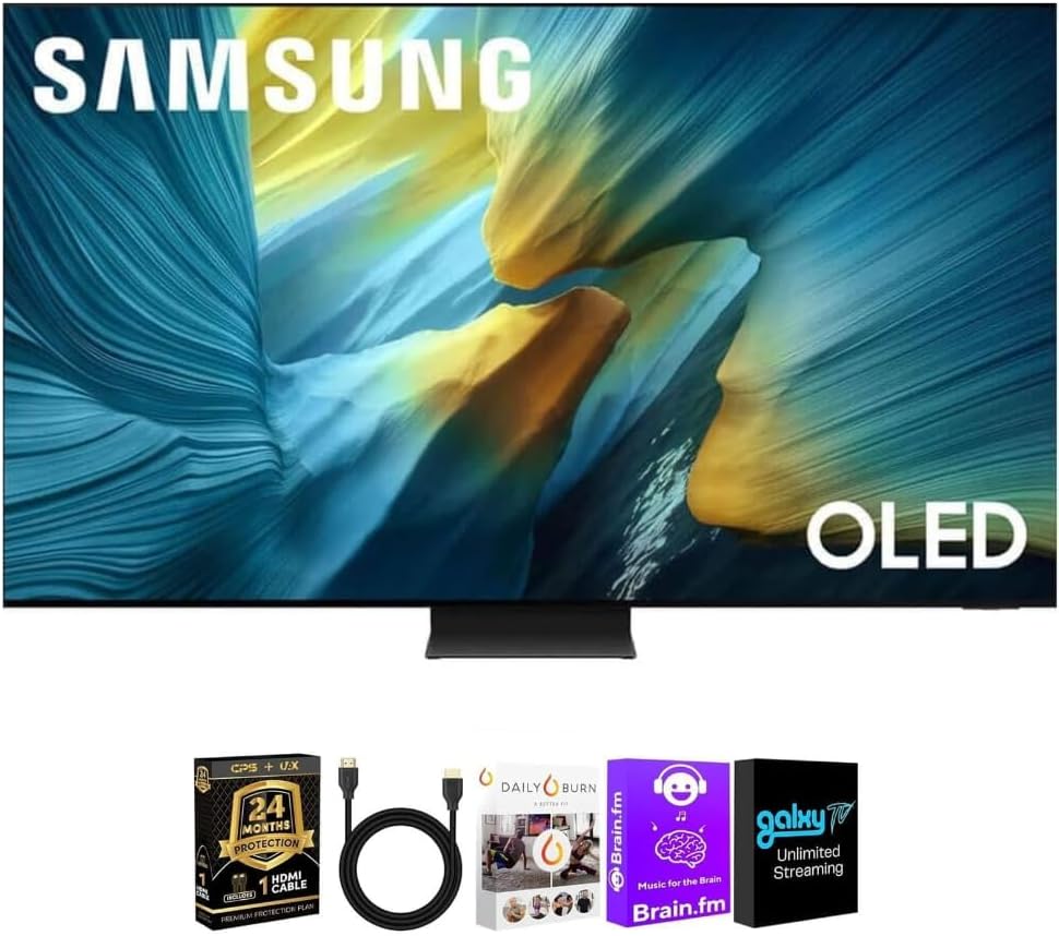 Samsung QN55S95FAFXZA OLED S95F 55-Inch QD-OLED 4K Smart TV with Quantum Dot HDR Pro, Glare-Free Screen, 165Hz Refresh Rate, Dolby Atmos, Alexa Built-in + UAX HDMI Cable + CPS 2-Year Protection Plan