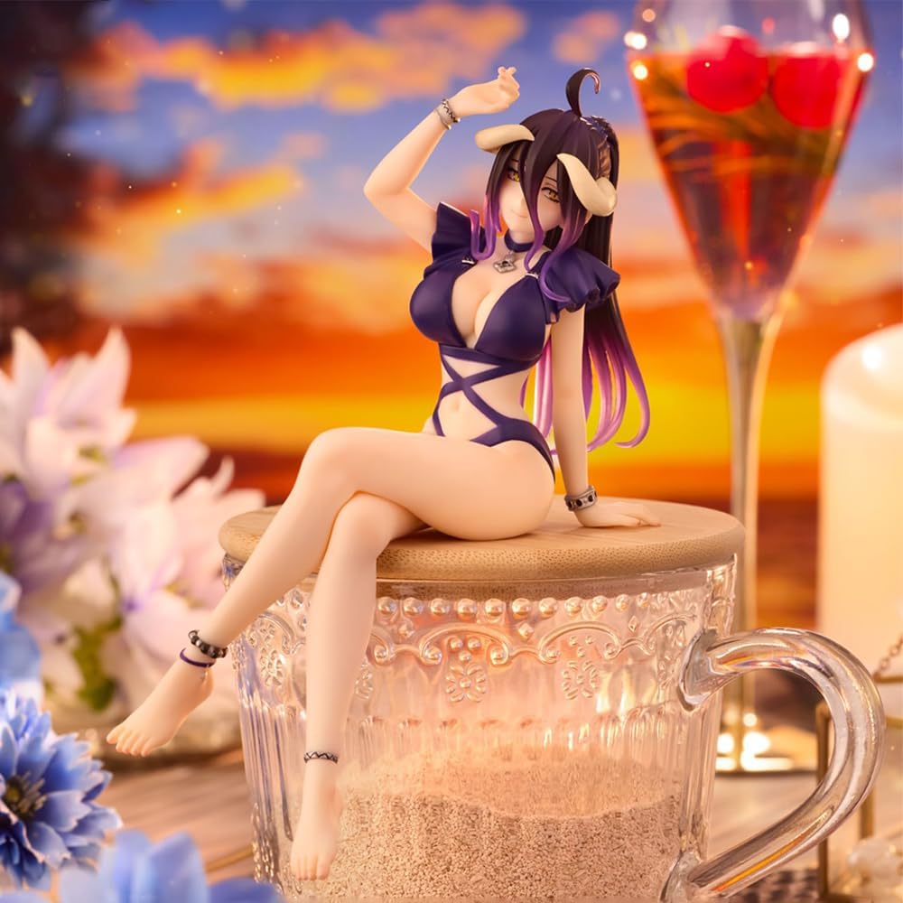 QAHEART 1/7 Scale Albedo Figure Statue, 16cm Sitting Pose Albedo Cake Topper Ornament Anime Action Figure Desktop Decoration Collectible