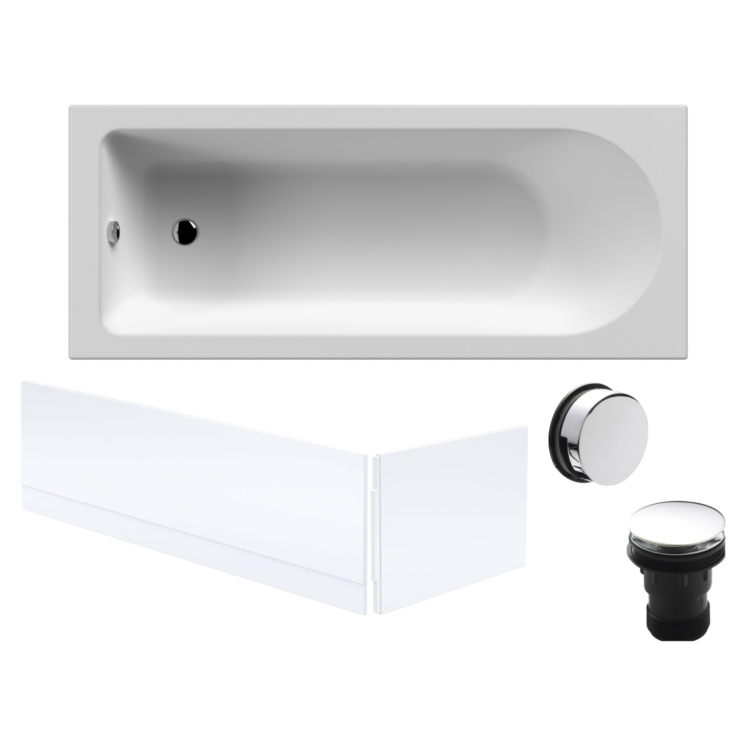 Balterley White 1700 X 700Mm Round Shower Bath With Leg Set, Chrome Waste & Front & End Bath Panels, Straight Single Ended Gloss Soaking Bathtubs, Rectangular Soaking Bathtub, Acrylic Baths