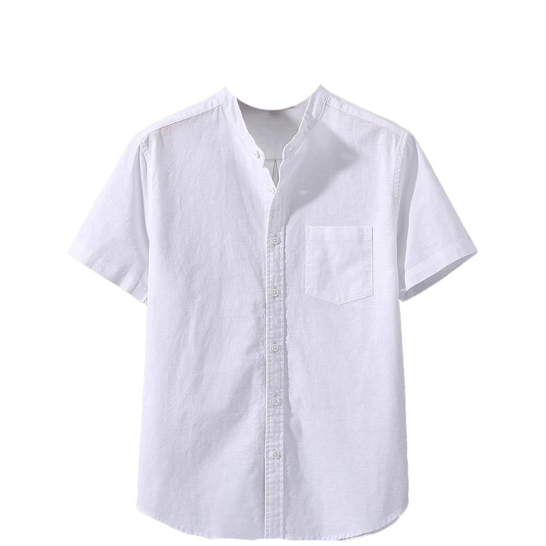 GUOYUXIAO Männer-Sommer-Chino-Stil-Linon-Kurzarmhemd mit Stehkragen.