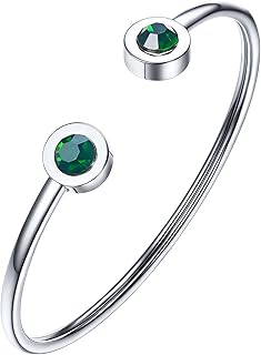 Stainless Steel Birthstone Bracelet Jan - Dec Birthday Jewelry for Women,fit Wrist from 5.5''-7.6'' in Circumference, Come...