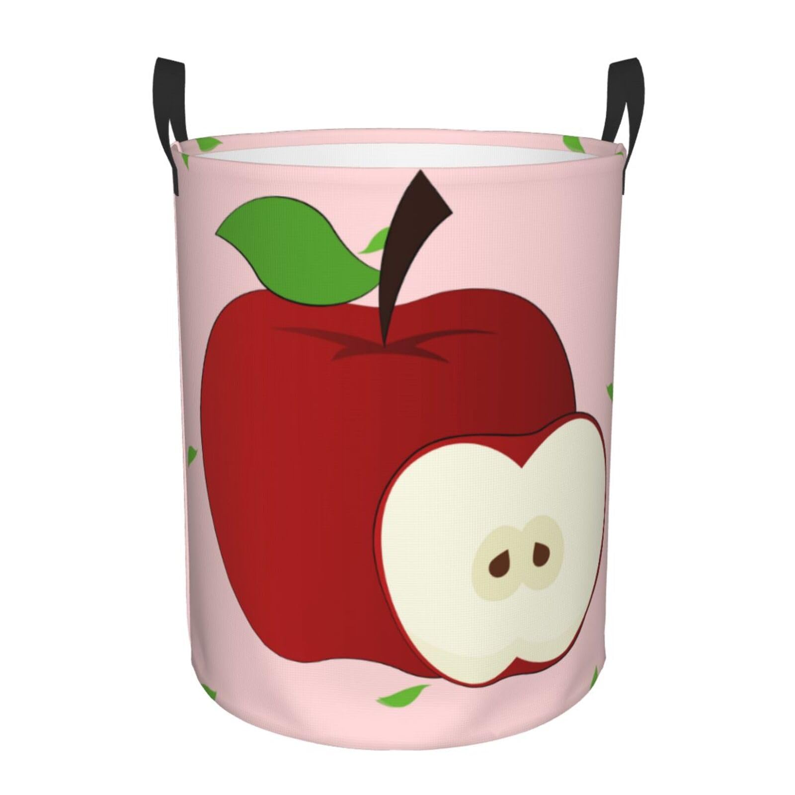 S Collapsible Cartoon Red Fruit Print Circular Hamper Round