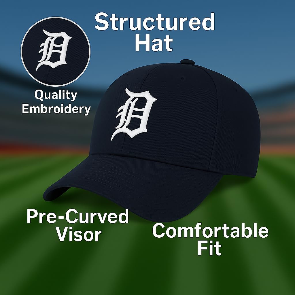 Officially Licensed Detroit Baseball Navy MVP Hat Classic Home Team Logo Adjustable Embroidered Structured Cap