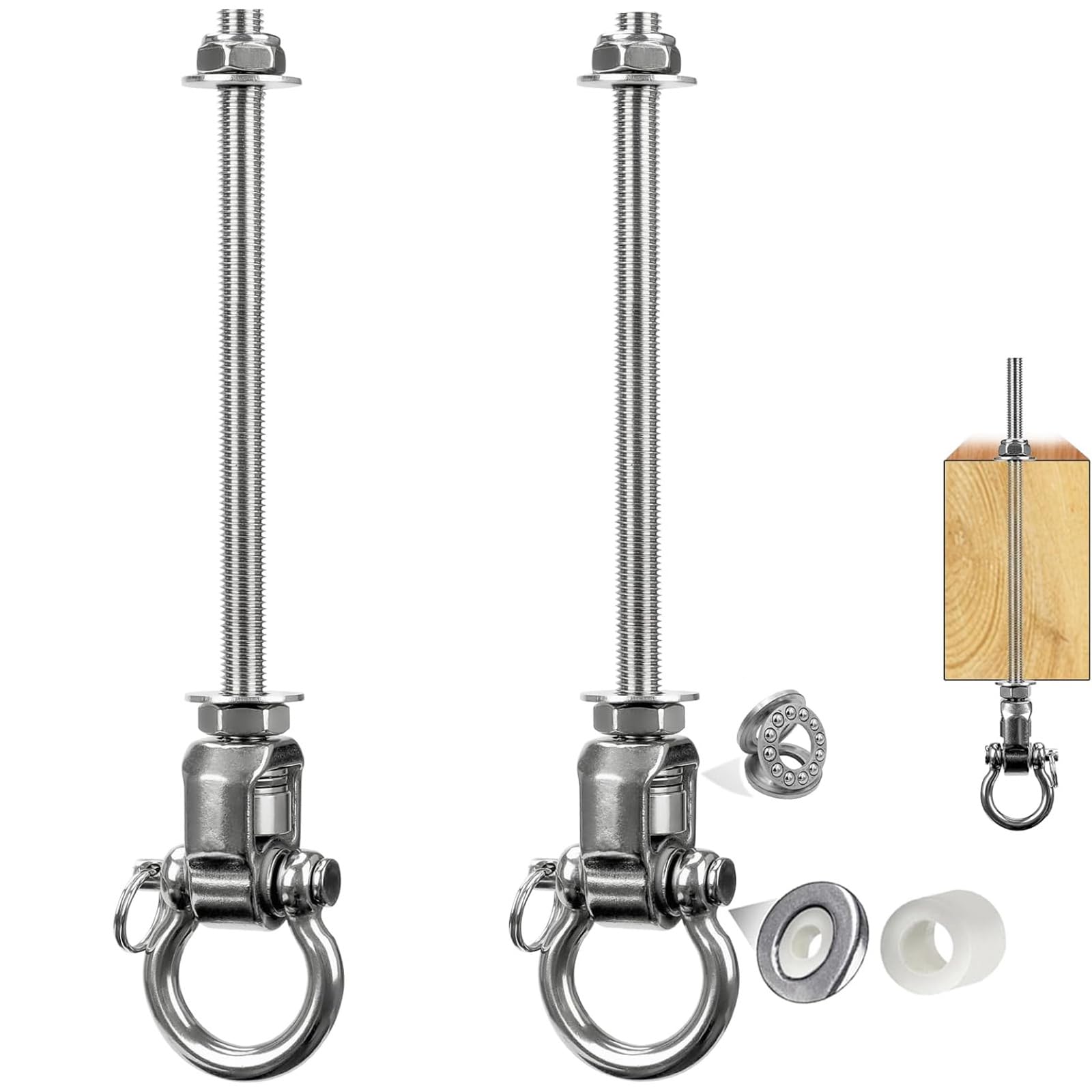 Yyiwhmy 2 Heavy Duty Stainless Steel Swing Hangers with Bearings,Quiet and Smooth Swivel Hooks for Wood and Steel Beam, Ideal for Hanging Hammocks, Yoga Swings, Porch Swing, Sandbag 1500 LB Capacity