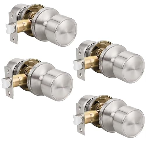 NIZADO 4 Pack Flat Passage Closet Door Knobs Interior in Satin Nickel, Non-Locking Modern Kitchen Door Handle Interior, Indoor Keyless Door Knob No Lock for Hallways