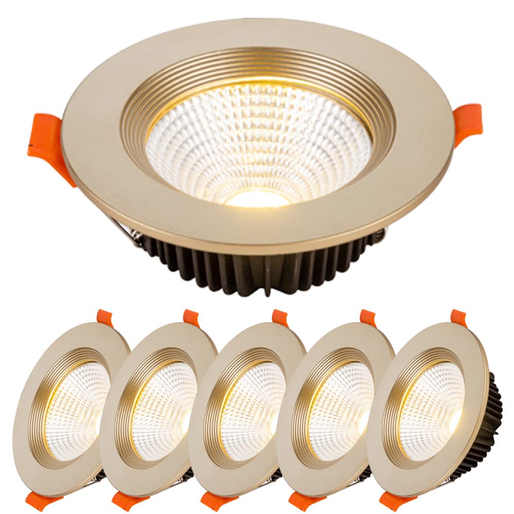 Aioneer 6 Pack Led Recessed Downlight, Baffle Trim, 4 Inch Round Aluminum Panel Light,Deep Anti-Glare Cob Spotlights, Simple Retrofit Installation - No Flicker 3000K/4000K/6000K SelectableB-6000K