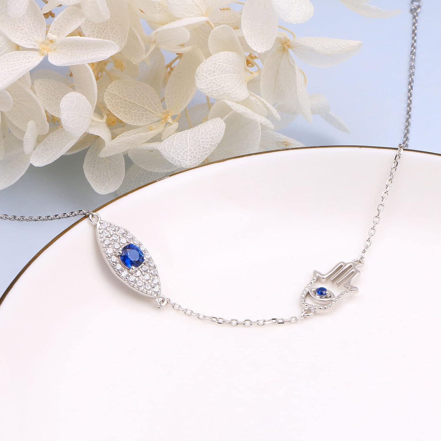 Alphm Evil Eye Hamsa Hand Choker S925 Sterling Silver Short Dainty Pendant Necklace for Women Jewelry Gift - Image 3