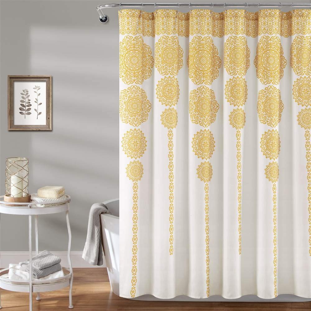 Lush Decor Stripe Medallion Shower Curtain-Fabric Mandala Bohemian Damask Print Design, 72" x 72", Yellow - Image 3