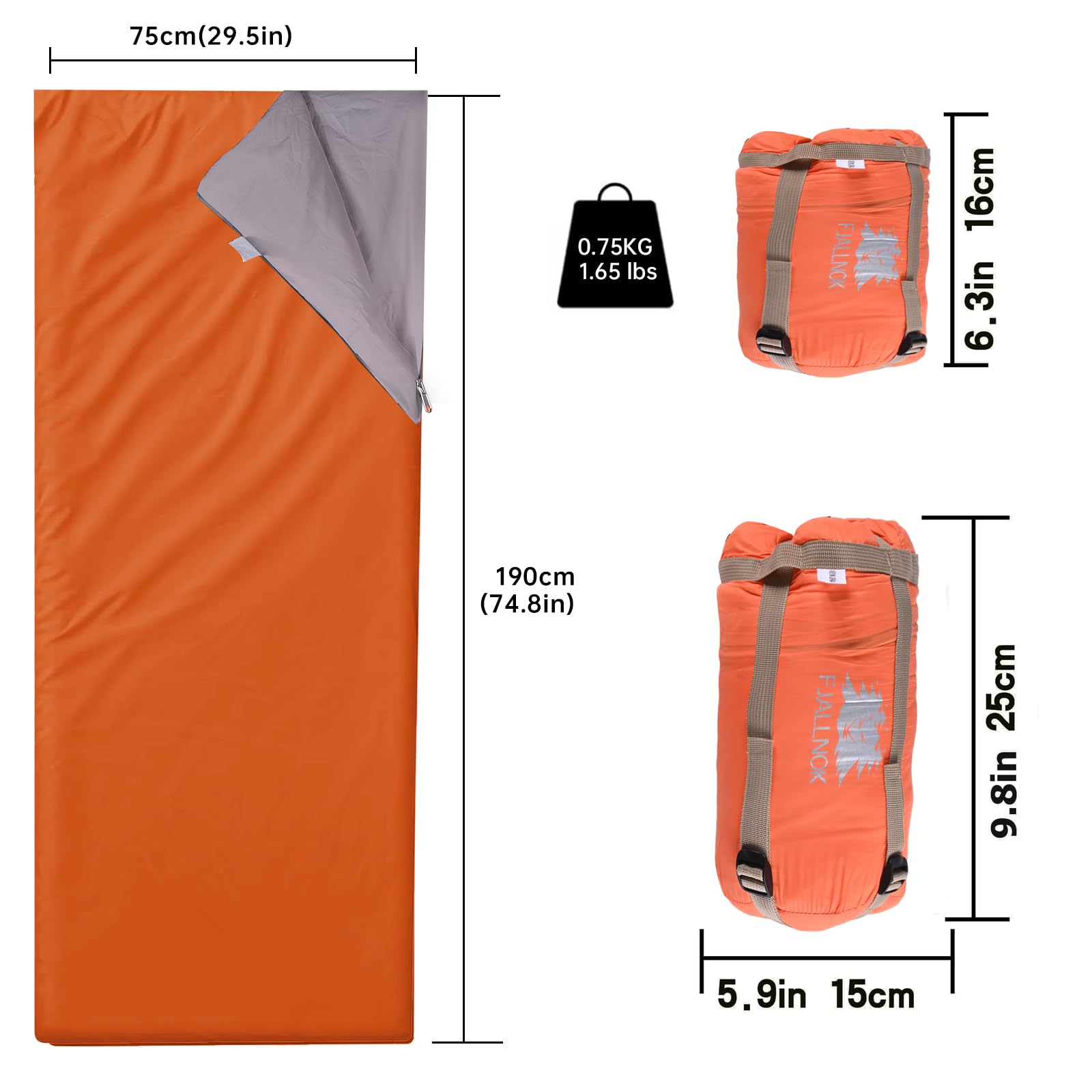 FJALLNOK Ultralight Warm Weather Sleeping Bag, Portable,Waterproof, Compact Lightweight, Comfort with Compression Sack - Image 2