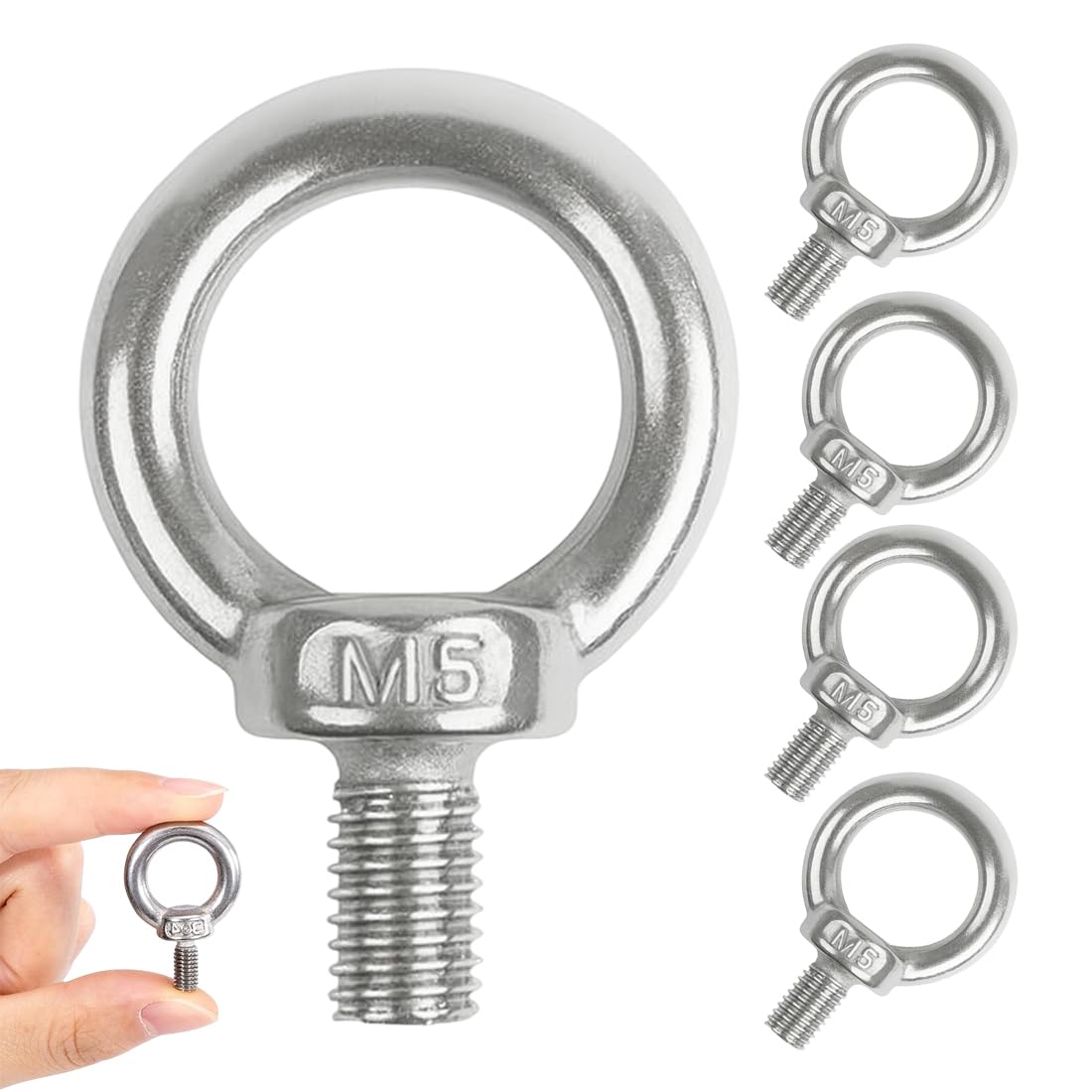 M8 Ring Screw, 5 Pieces 304 Stainless Steel, Round Ring Pin, External Thread for Fixing Ornaments, Flower Pots, Swing Support, Etc.