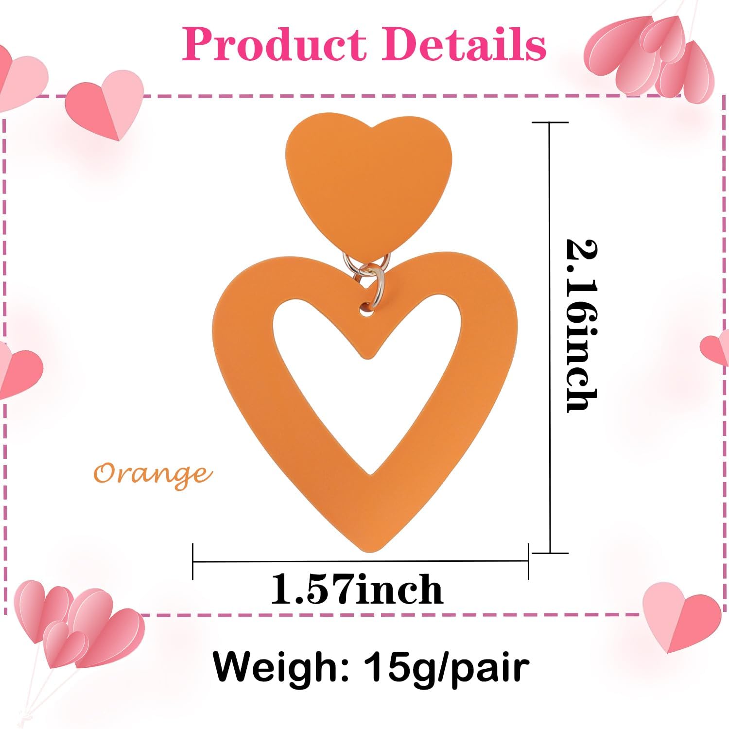 XGALBLA Double Heart Earrings Dangle Heart Drop Earrings For Women Colorful Love Heart Dangle Earrings Heart Shaped Earrings - Image 2