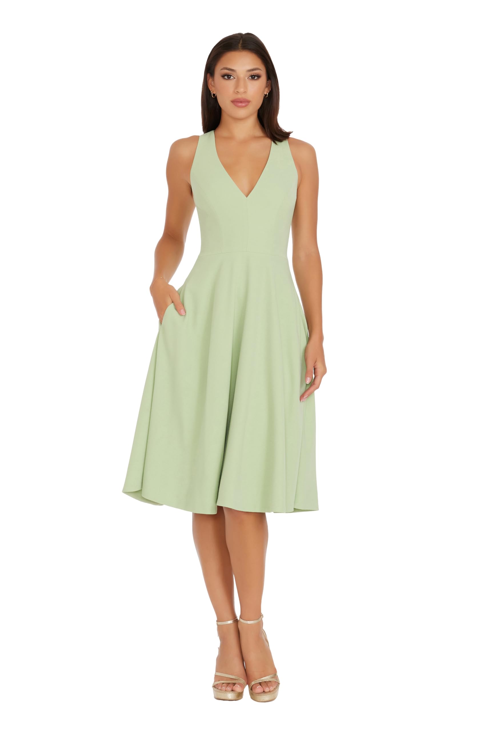 Dress the Population Women's Catalina Solid Sleeveless Fit &amp; Flare Midi Dress