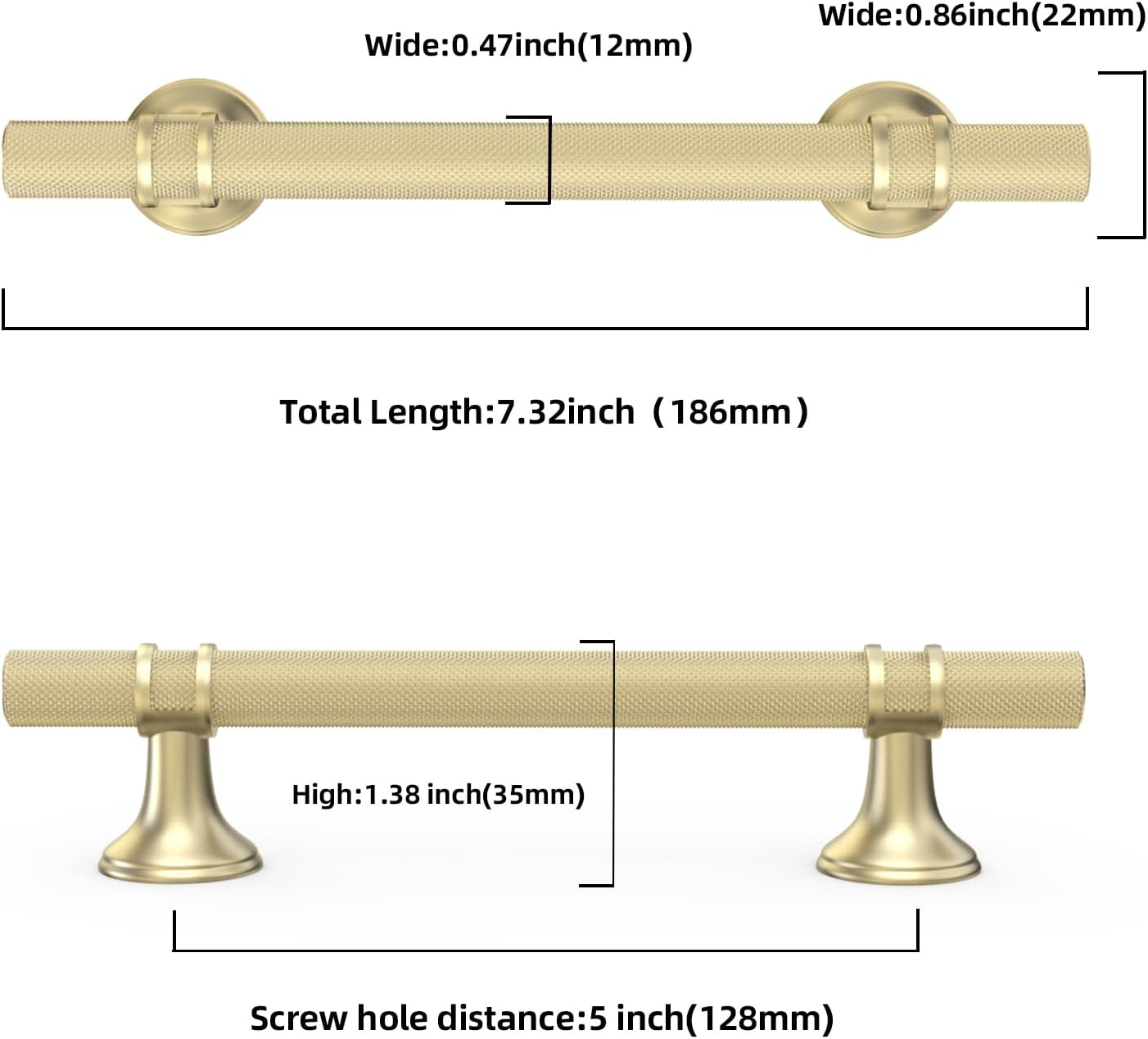 10 Pack 5 Inch Cabinet Pulls knurled Brushed Gold Kitchen Cabinet Handles Aluminum and Zinc Alloy Drawer Pulls Solid Cabinet Hardware