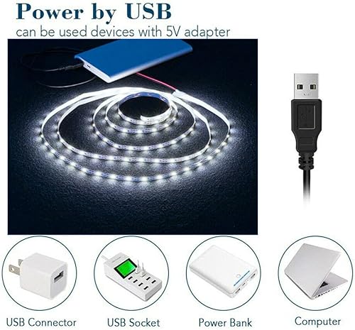 Miniatura 5 de AUSUKY Tira de luz LED Flexible Lámpara Diodo Cinta Set TV Pantalla de Escritorio Retroiluminación 5V USB (Luz blanca+9.8 ft)