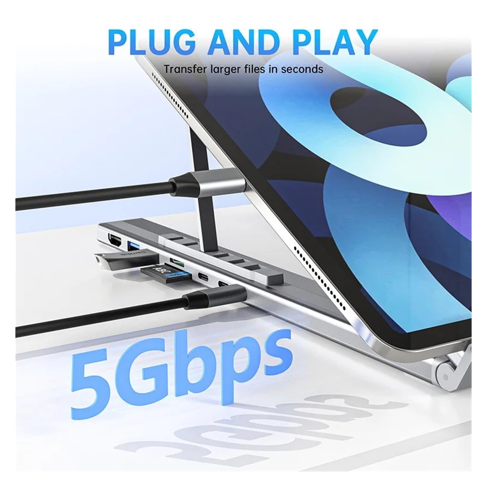 Docking station for supporto portatile USB C con HUB 7 in 1 USB 3.0 4K HDMI SD TF Card Reader Staffa regolabile in alluminio for PC Notebook(7-in-1 Silver)
