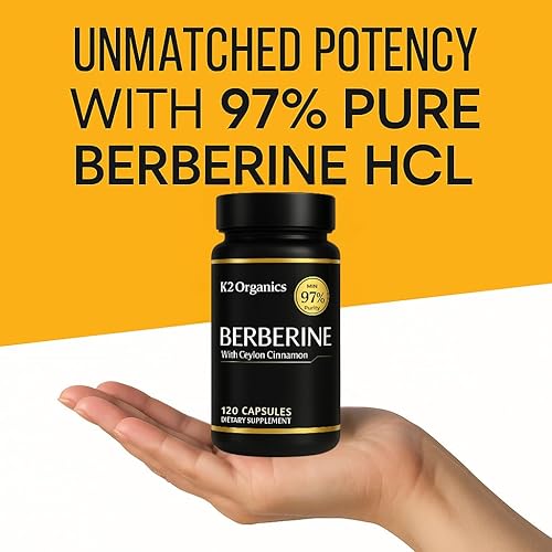 Miniatura 3 de Berberina con canela de Ceilán 1200 mg  97% de pureza, sin OMG, sin gluten, probado en laboratorio suplemento de berberina vegana (120 unidades)