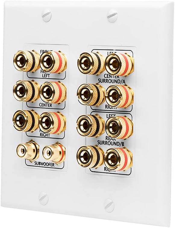 OSD Audio WP16 Banana Binding Post Gold Plated Terminal Decora Style for 7.1 Home Theater System, 7-Speakers + Subwoofer Input (White)