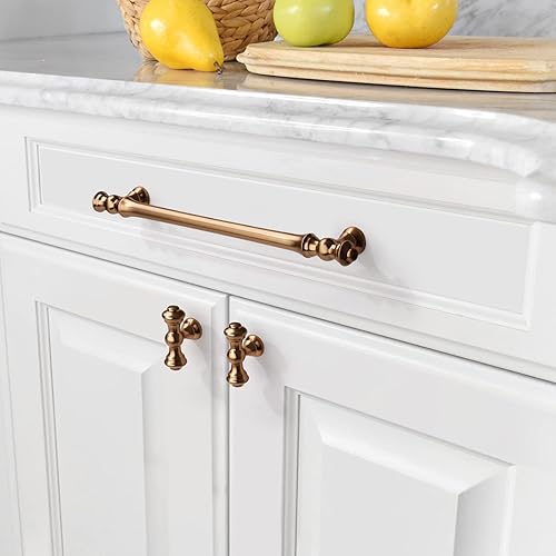 Miniatura 70 de Asidrama Paquete de 6 manijas de gabinete de cocina de latón cepillado de 12.6 pulgadas (12.598 in), tiradores de gabinete, accesorios de gabinete
