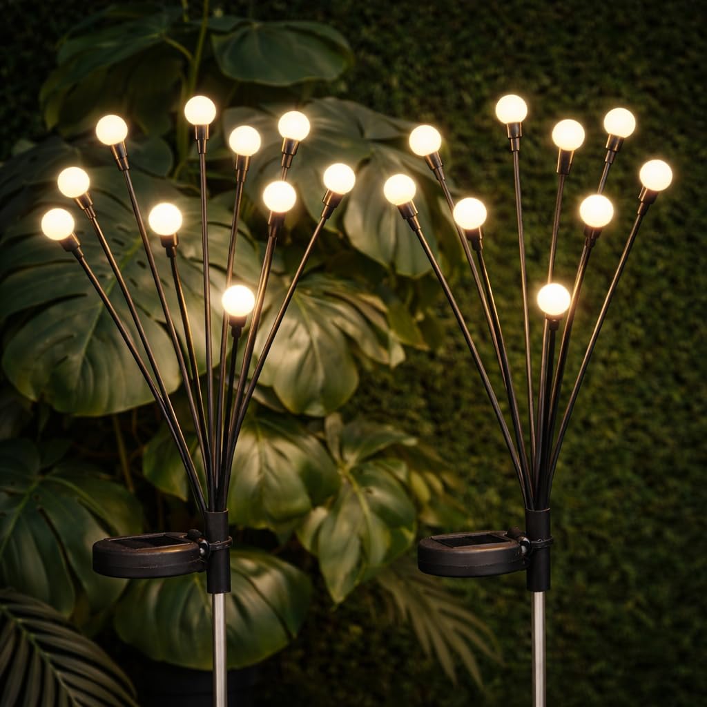 Festive Lights Warm White - Pack Of 2 Solar Garden Stake Lights – 71Cm Berry Globe Cap Solar Path Lights, Led Outdoor Garden Lights, Ip44 Waterproof Pathway Border Lawn Decoration