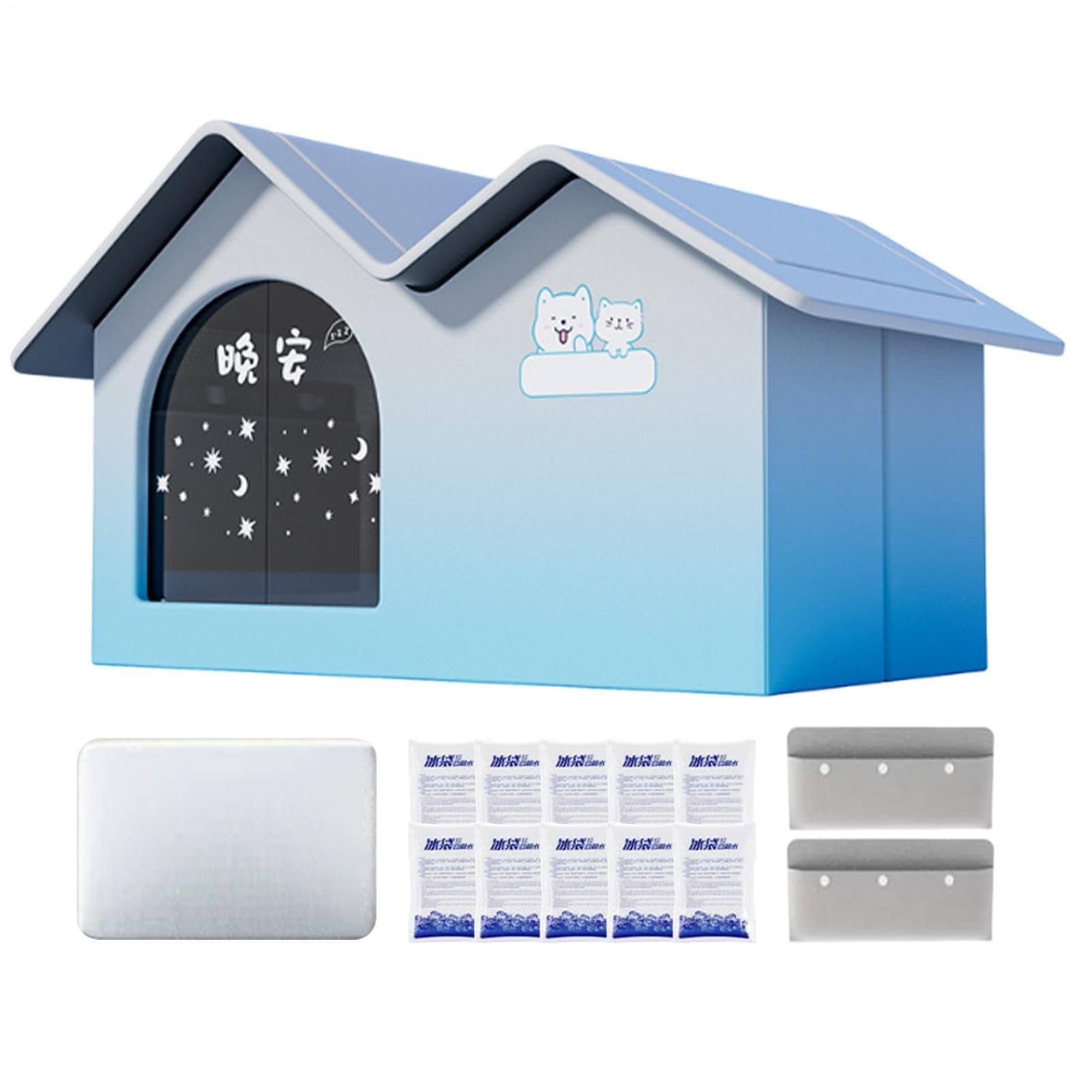 Cooling Cat House for Summer, Foldable Cooling House Dogs Cats Ice Shelter, with Ice Packs, Indoor Outdoor Dog Houses, for Hot Cold Weather Garden Patio Living Room