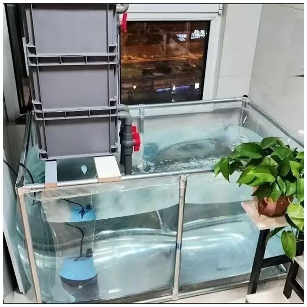 Generico Laghetto per Carpe Koi Fuori Terra con Finestra Trasparente, Acquario temporaneo da Esterno 1,5x1,5 m, Facile da Montare con valvola di Scarico, Ideale per acquari, Piscine e Decorazioni da