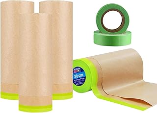 Wonninek Paint Masking Tape, 12 Inch x 50 Feet Pre-Taped Adhesive Masking Paper for Painting, 4 Rolls Tape and Drape Masking Paper and 2 Rolls Auto Body Paint Tape for Painting Protection Covering