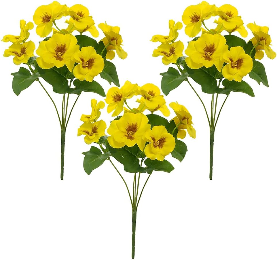 Set of 3 Artificial Silk Pansy Bushes Yellow Amazon.co.uk Home