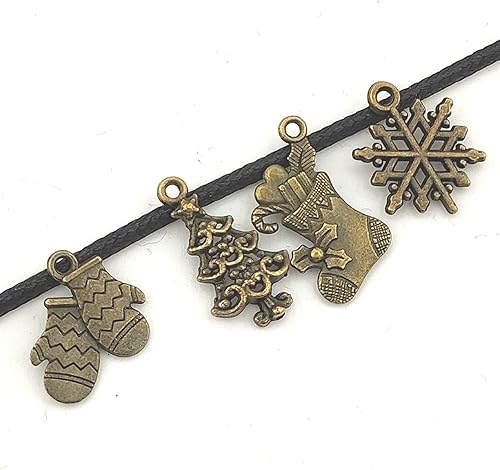 Miniatura 2 de YOOGCORETT Dijes de 1.76 oz (50 gramos) mezclados con árbol de copo de nieve de Navidad, colgantes de aleación de plata tibetana, a granel para