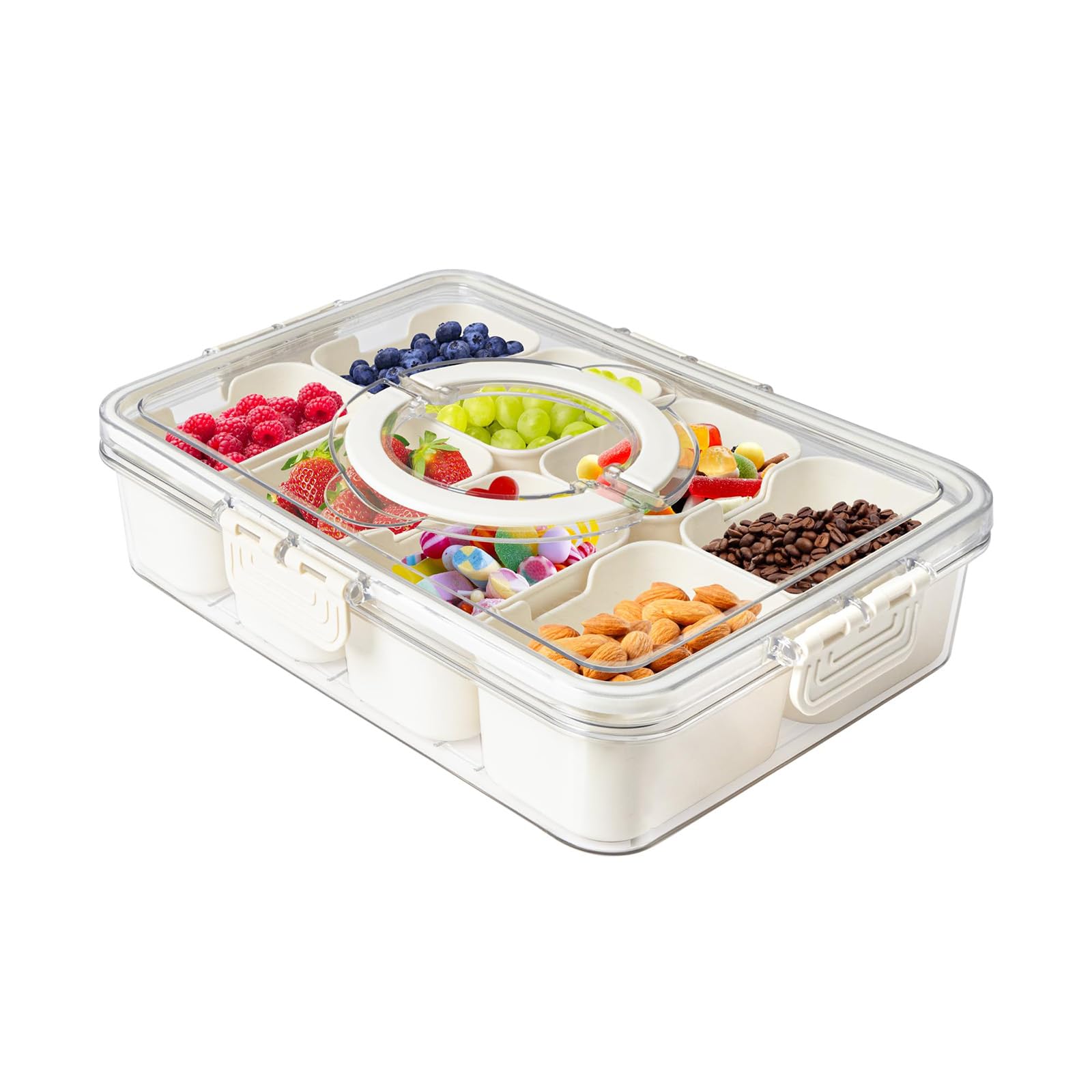 Divided Serving Tray with Lids& Removable, Snack Fruit Tray, 8 and 6 Compartment Square Food Storage Lunch Organizer, Fridge Pantry FreezerClear Snack Box for Candy Nuts Spice