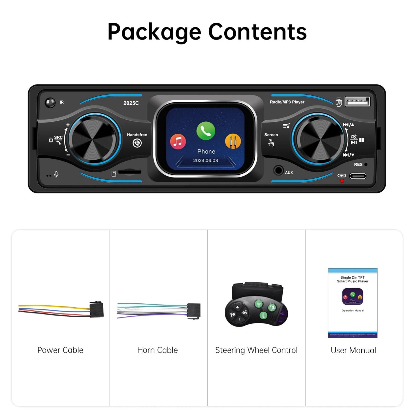 Radio samochodowe Bluetooth pojedyncze DIN radio samochodowe w desce rozdzielczej, port USB/TF/AUX