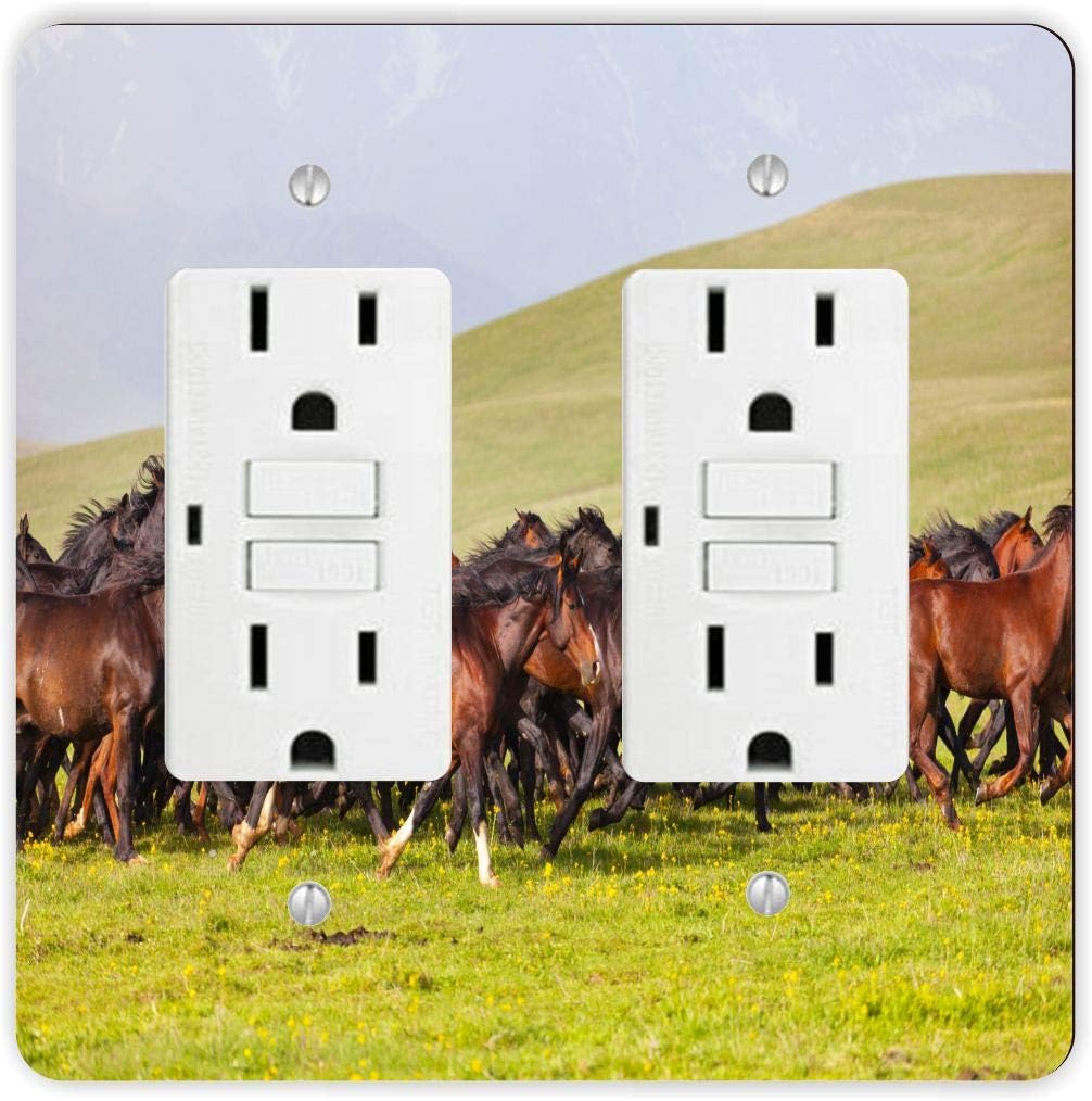 Horses Racing Brown on Mountain -Light Switch Plate Cover - Double GFI Double Rocker - Two Gang Switch Plate Cover Switch Plate Cover