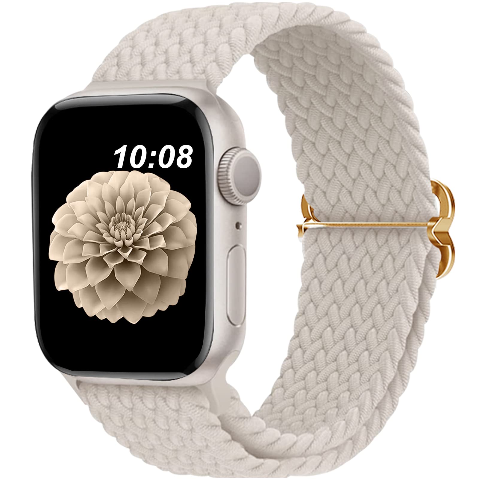Braided Bands Compatible with Apple Watch Band 38mm 40mm 41mm for Women Men, Stretchy Braided Solo Loop Watch Band for iWatch Series 8 7 6 5 4 3 2 1 Ultra SE (Starlight)