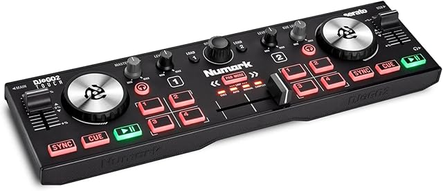 Numark DJ2GO2 Touch Compact 2 Deck USB DJ Controller with Mixer / Crossfader, Audio Interface and Touch Capacitive Jog Wheels