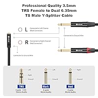 Vista 6 de Devinal Cable divisor de 0.138 in a doble 1/4 Y, adaptador TRS hembra de 1/8 pulgadas a macho TS dual de 0.250 in, mini jack hembra estéreo a