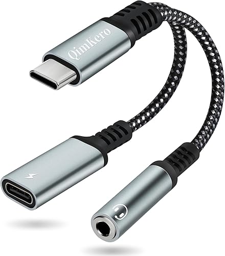 Adaptador USB C a auriculares y cargador de 0.138 in, adaptador de audio USB C a auxiliar 2 en 1 para PD de 60 W, carga rápida para iPhone 15 Plus